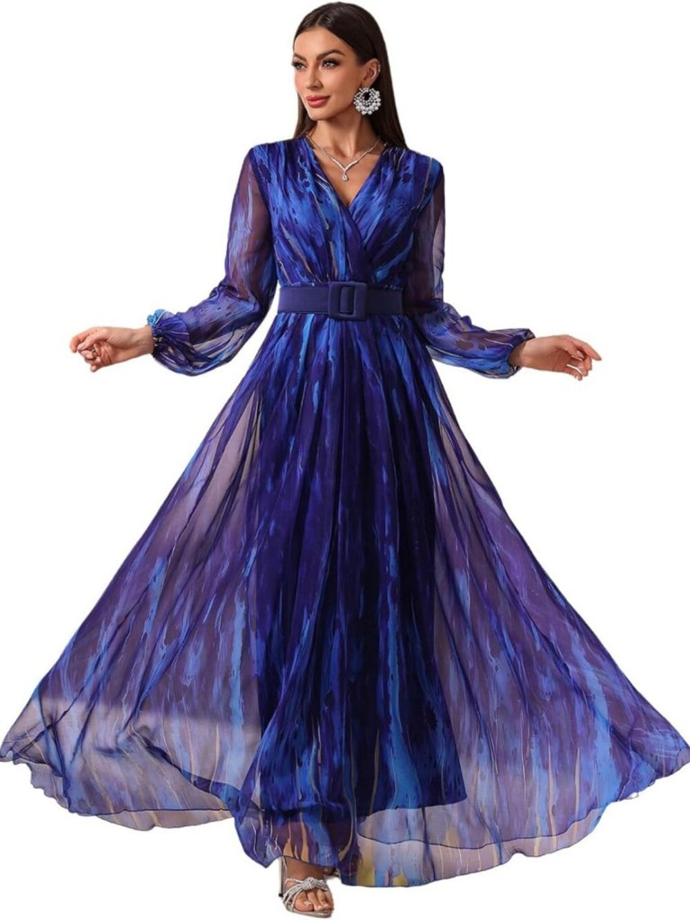 Floral Maxi Dress for Women | Vintage Elegant Long Sleeve Cocktail & Wedding